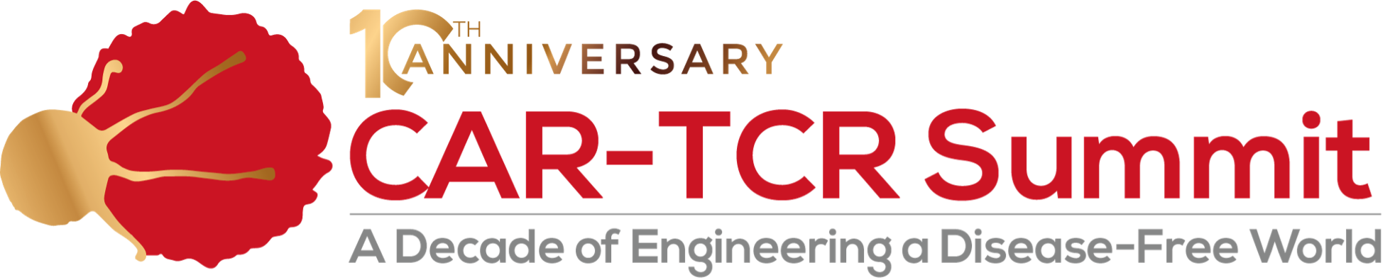 10th Anniversary CAR-TCR Summit logo with tagline 'A Decade of Engineering a Disease-Free World'.